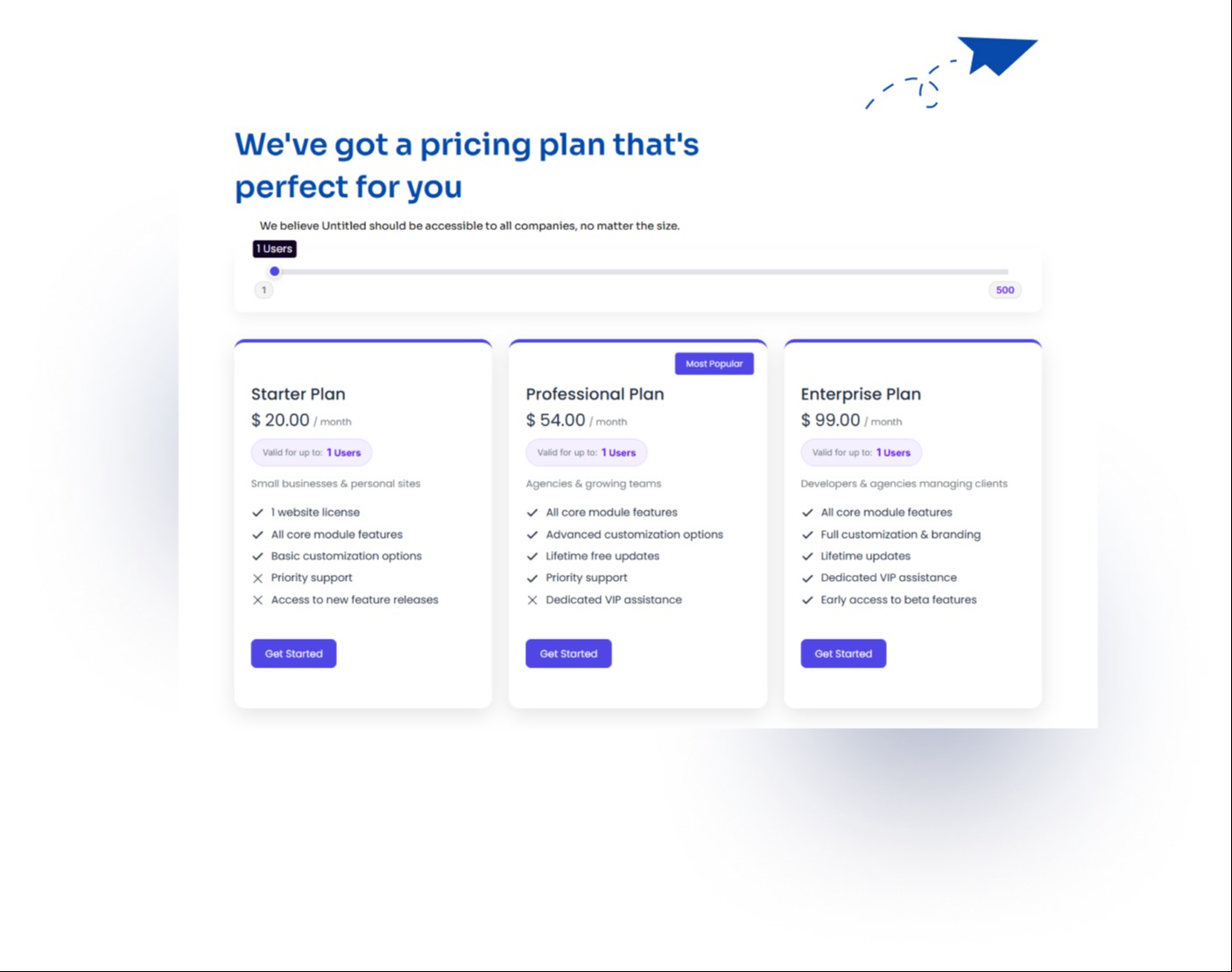 Customers can easily drag the slider to set the exact number of users they need for their team size.