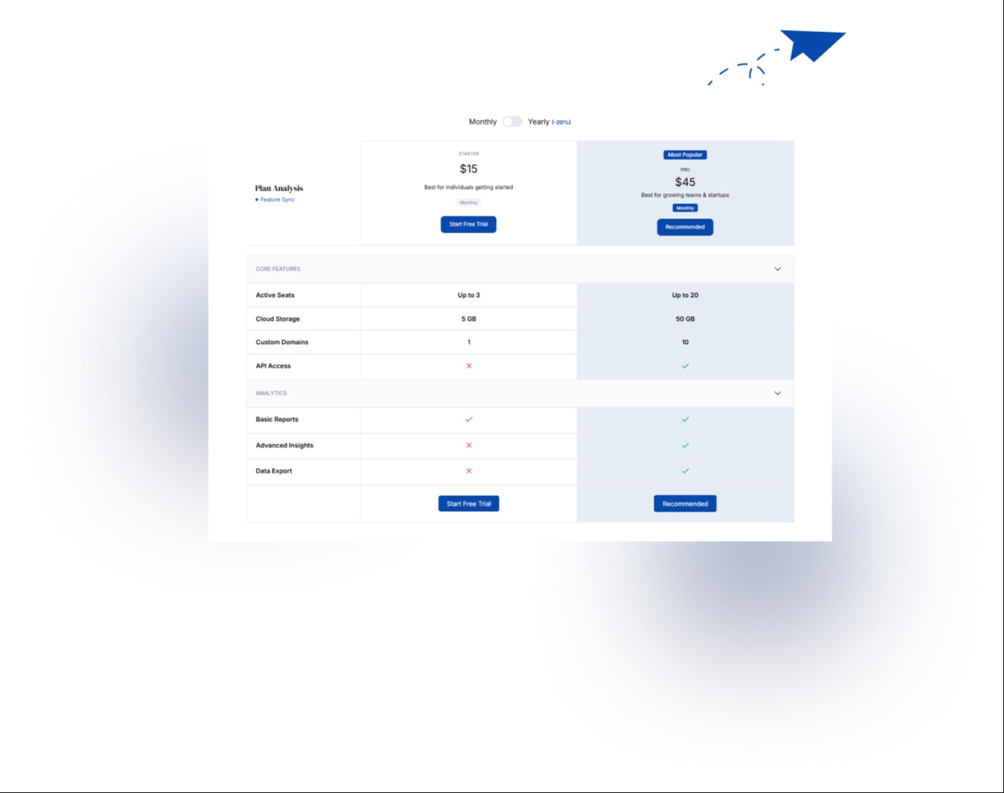 A simple pricing table that helps users compare plans easily and choose the right option faster.