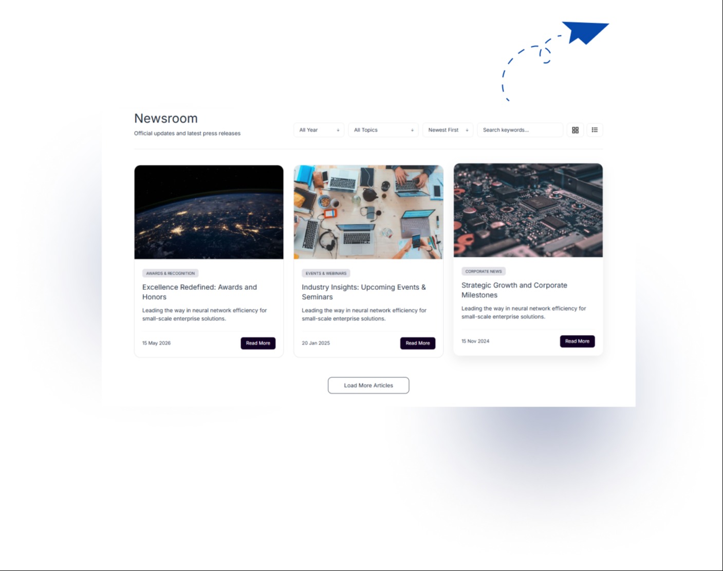 Display press releases in a clean and modern grid layout