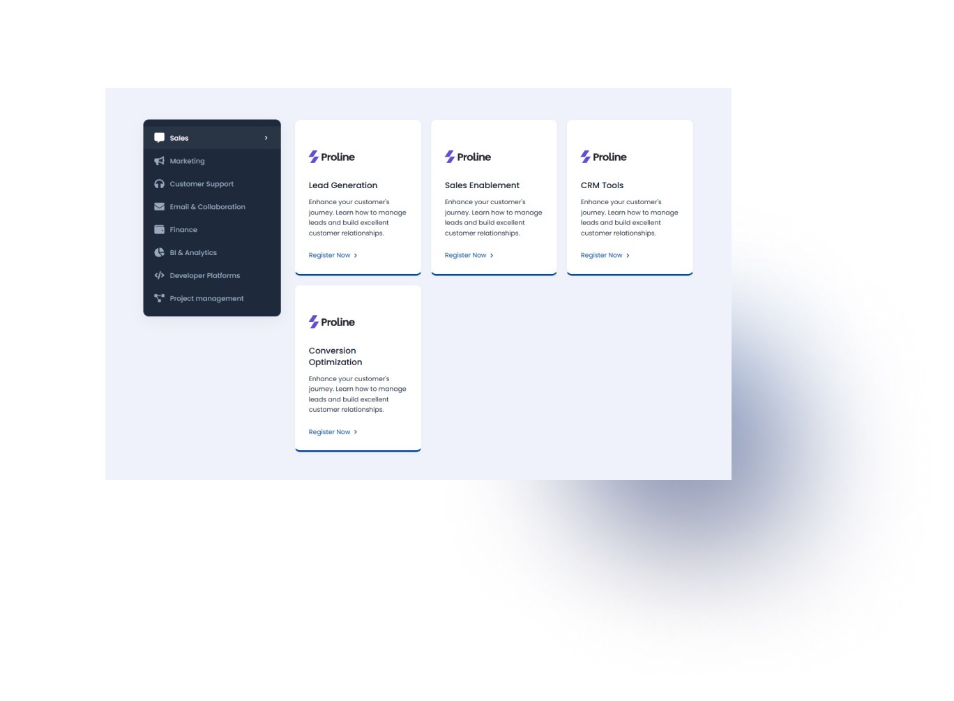Add cards by category to showcase your services, products, features, and resources.