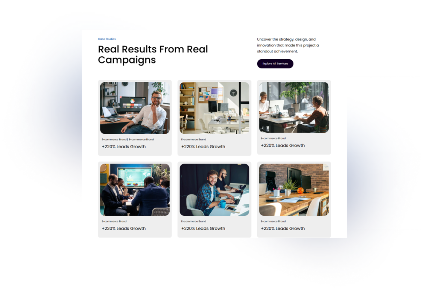 Display case studies in a clean and responsive grid.