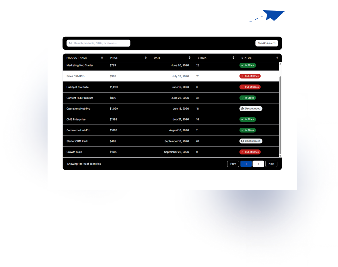 Organize your data with customizable cells, alignment options, search, and easy navigation.